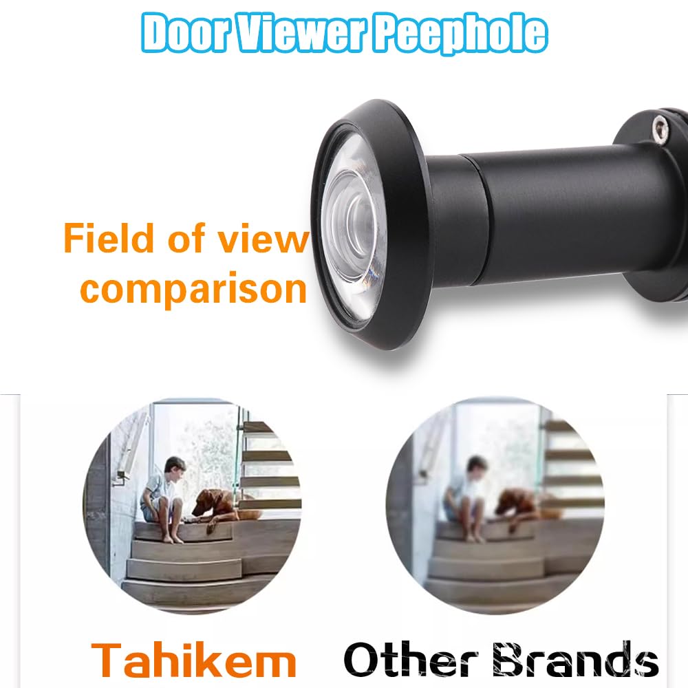 Tahikem Door Viewer Peephole, Door Viewers with 0.63inch/16mm Drill Bit Kit, Fits 1-1/2" to 2-3/8" Front Door, 200 Degree Wide Angle Peep Eye Hole, Anti Peeping Reverse Privacy Covers - Matte Black