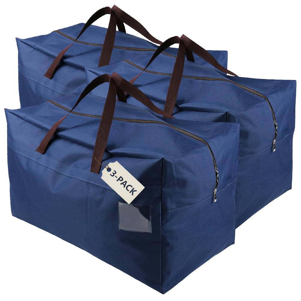 Pack of 3, 100L Festival Decoration Ornament Storage Organizer Bags, Travel Duffel Bags, House Moving Bags, Blue