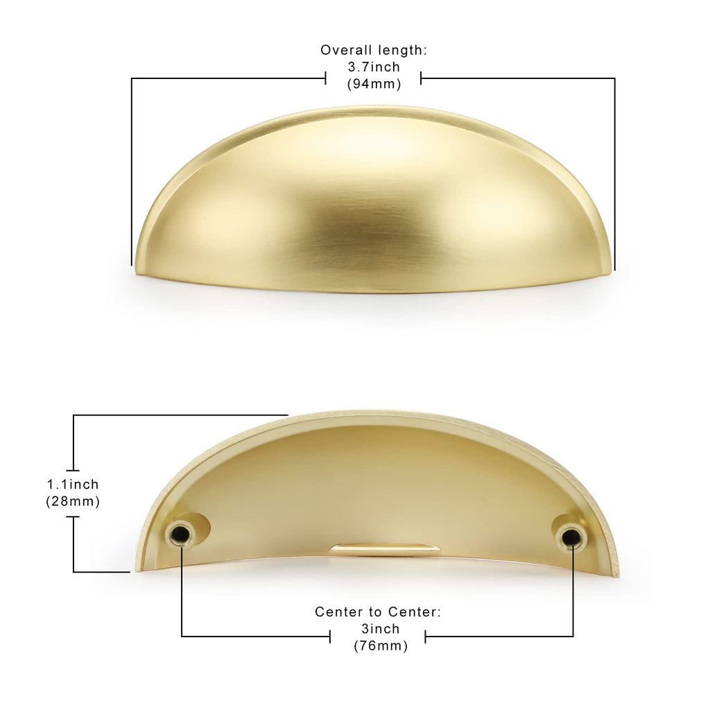 goldenwarm 10 Pack Gold Cabinet Pulls Cup Drawer Pulls Handles for Dresser Drawers 3in(76mm) Hole Spacing Brushed Brass Kitchen Cabinet Handles Bathroom Drawer Pulls for Kitchen Cupboards Handles