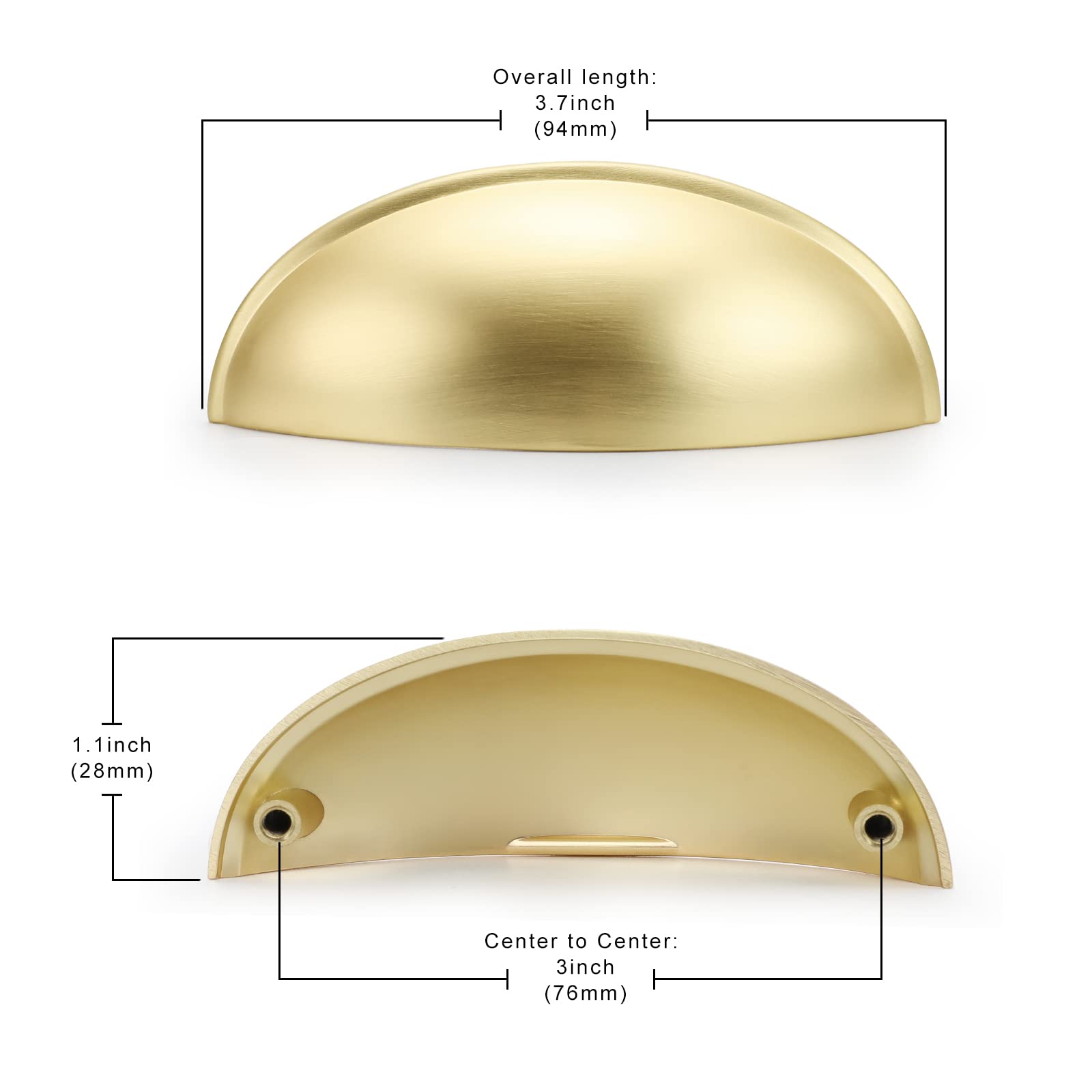 goldenwarm 10 Pack Gold Cabinet Pulls Cup Drawer Pulls Handles for Dresser Drawers 3in(76mm) Hole Spacing Brushed Brass Kitchen Cabinet Handles Bathroom Drawer Pulls for Kitchen Cupboards Handles