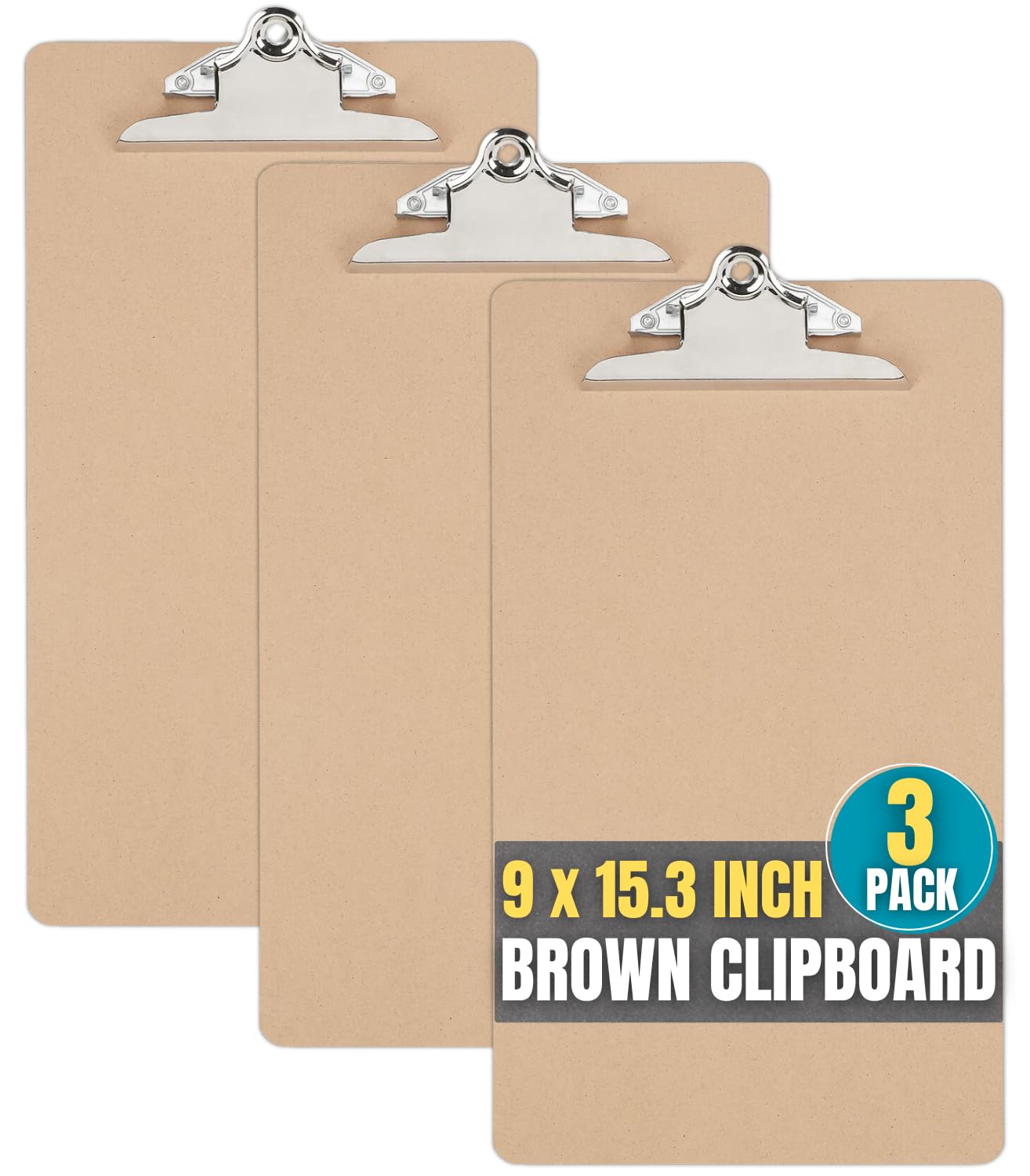 1InTheOffice Legal Size Clipboard, Heavy Duty Clipboard, Hardbound, Brown, 9x15.5 (3 Pack)