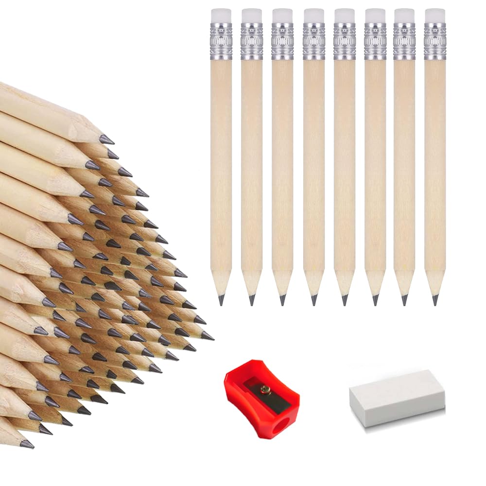 150Pcs Golf Pencils with Eraser 4 Inch 10 Cm Mini Sharpened Wood Pencil Small Bulk Short Round Pencils for School Home (150)