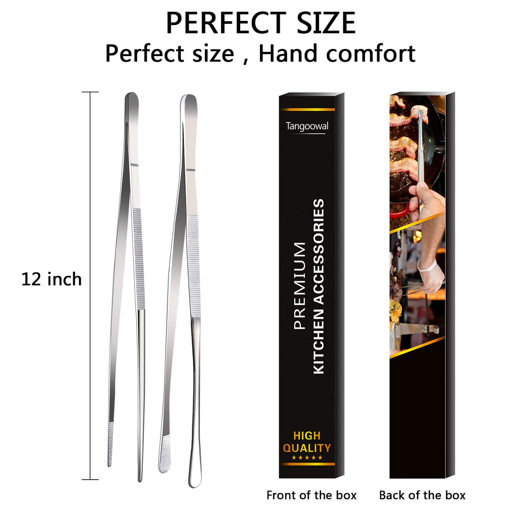 Rivoean 2 Pcs 12-Inch Fine Tweezer Tongs,Extra-Long Stainless Steel Tweezers Tongs