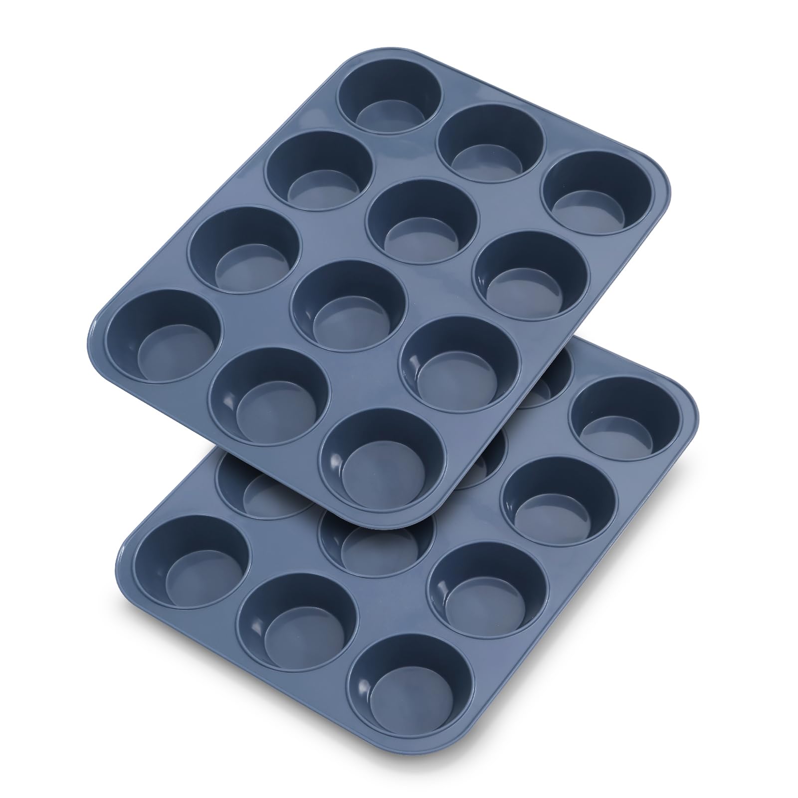 Vnray 2 Pack Silicone Muffin Baking Pan & Cupcake Tray 12 Cup - Nonstick Cake Molds/Tin, Silicon Bakeware, BPA Free, Dishwasher & Microwave Safe by Vnray (12 Cup Size, Grey)