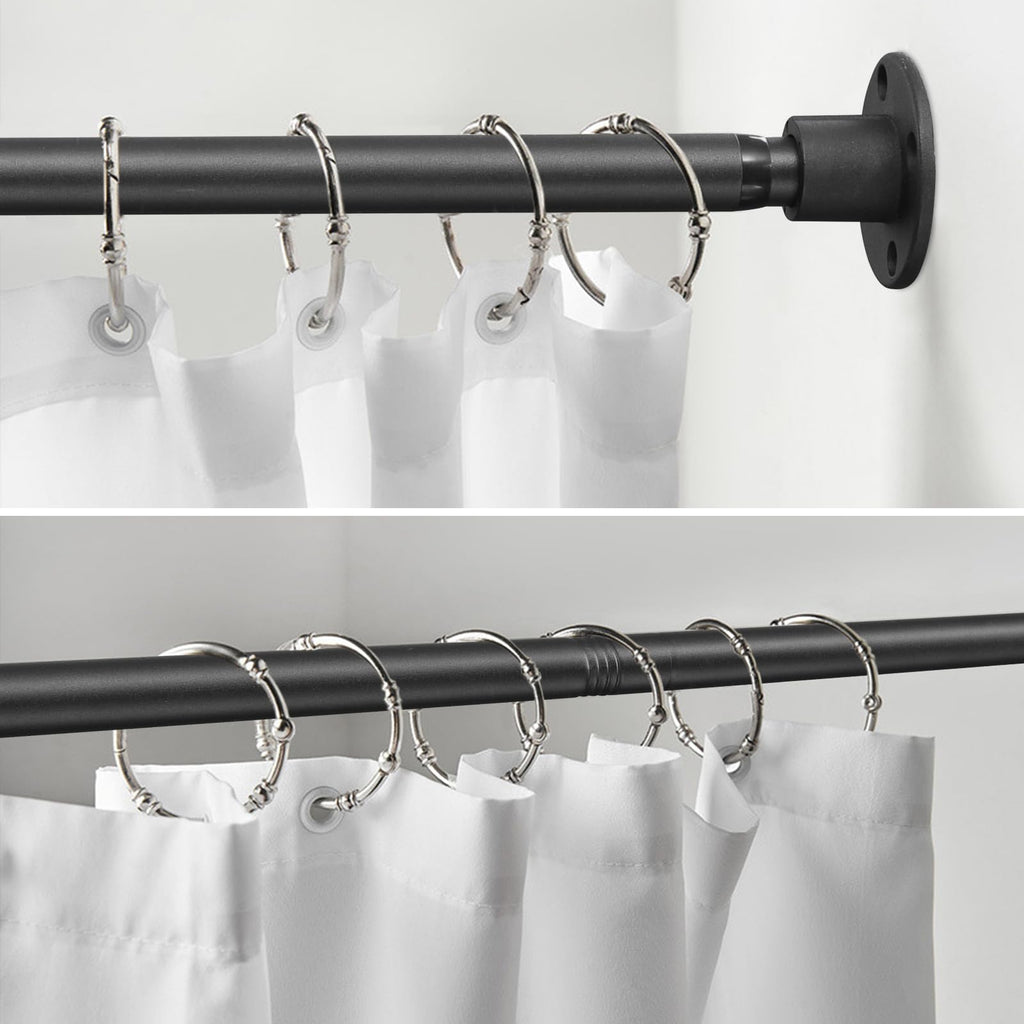 CALCHELE Shower Curtain Rod, Adjustable Shower Curtain Rods 29-64 Inches, Heavy Duty Black Shower Rods for Bathroom, Closet, Windows