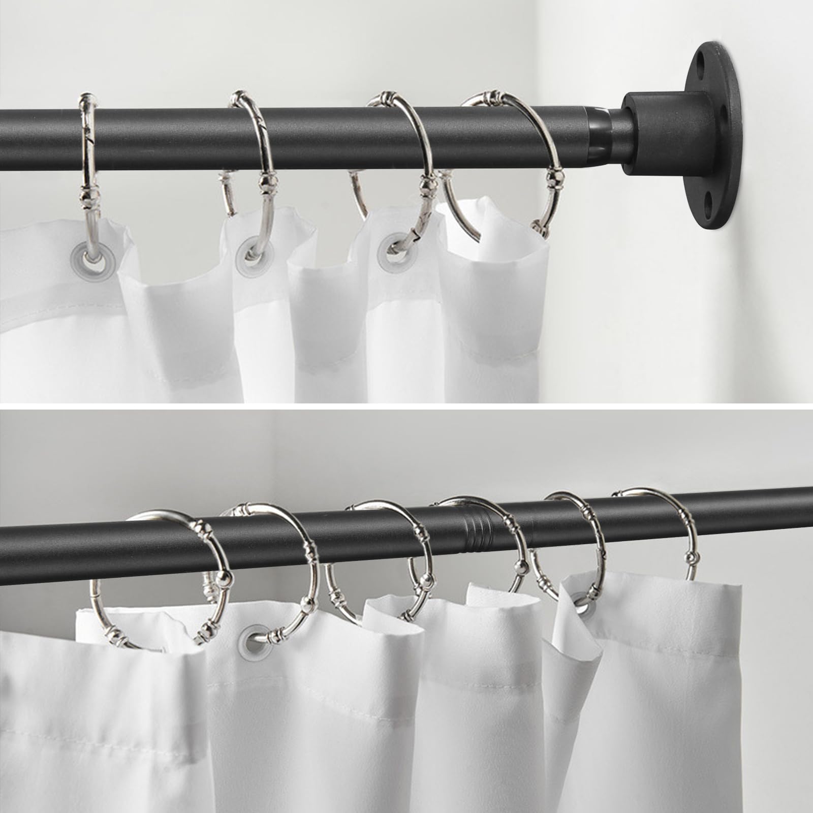 CALCHELE Shower Curtain Rod, Adjustable Shower Curtain Rods 29-64 Inches, Heavy Duty Black Shower Rods for Bathroom, Closet, Windows