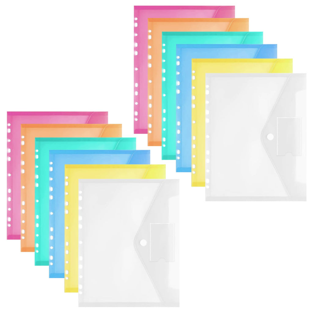 24PCS Binder Pocket Plastic File Folder A4 Waterproof Binder Folders with Pockets for Documents and Snap Button for School Home Work Office,6 Colors