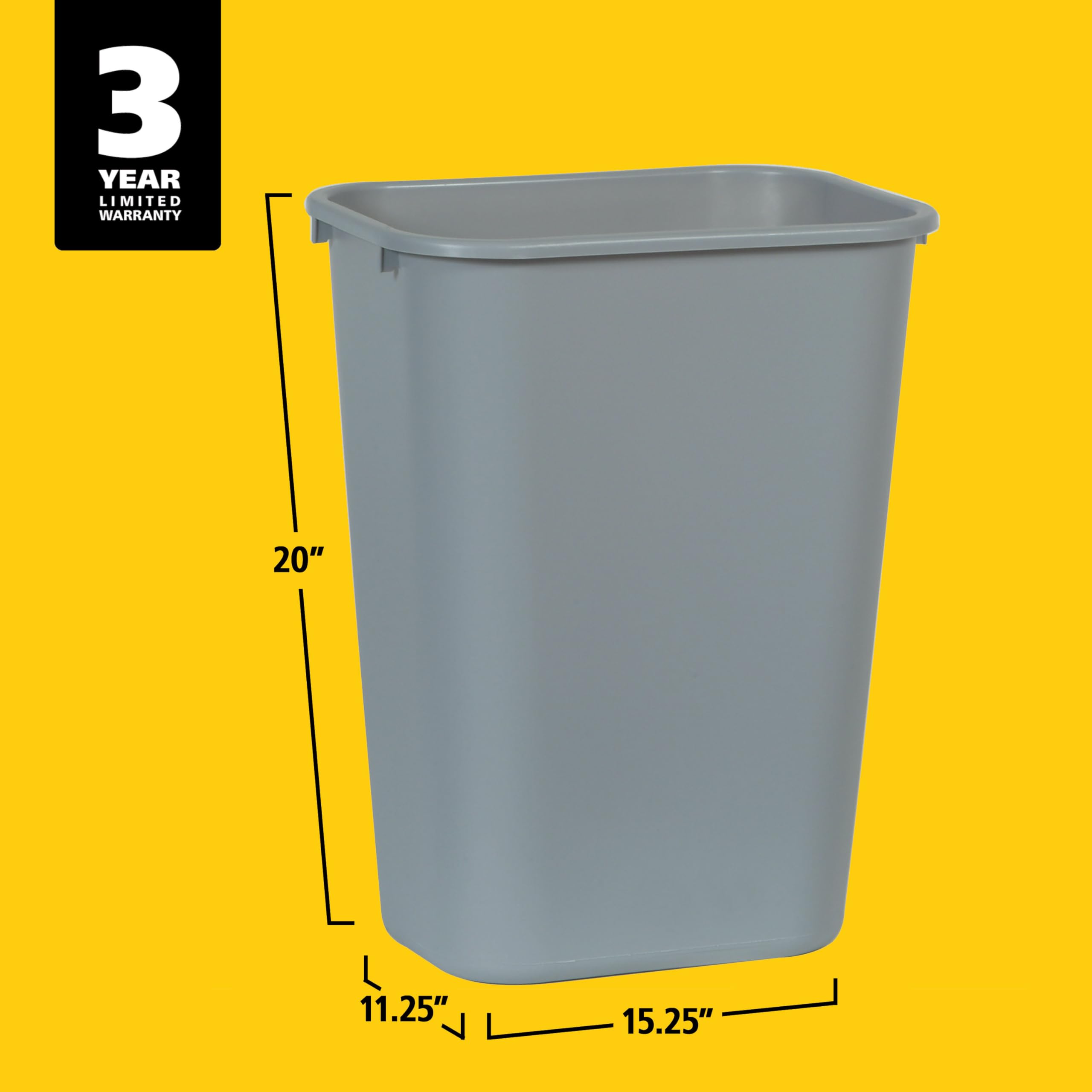 Rubbermaid Commercial Products Deskside Wastebasket/Trash Can, 10.25-Gallon/41-Quart, Gray, Plastic, Garbage Can for Home/Office, Fits Under Desk/Sink/Cabinet