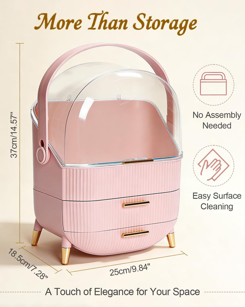 Makeup Skincare Organizer and Storage for Bathroom Vanity Countertop, Portable Travel Cosmetic Display Cases with Lid and Drawers, Gift for Women and Girls -Pink