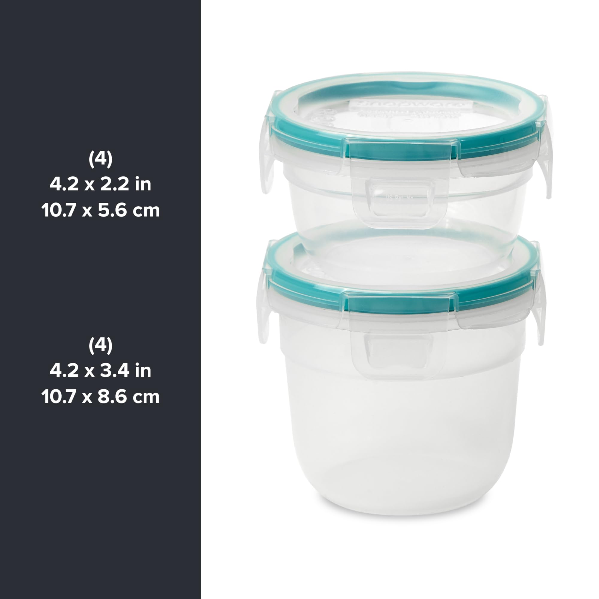 Snapware Total Solution 16-Pc Plastic Food Storage Containers Set, 2-Cup & 1-Cup Round Meal Prep Container, BPA-Free Lids with 4 Locking Tabs, Microwave, Dishwasher, and Freezer Safe