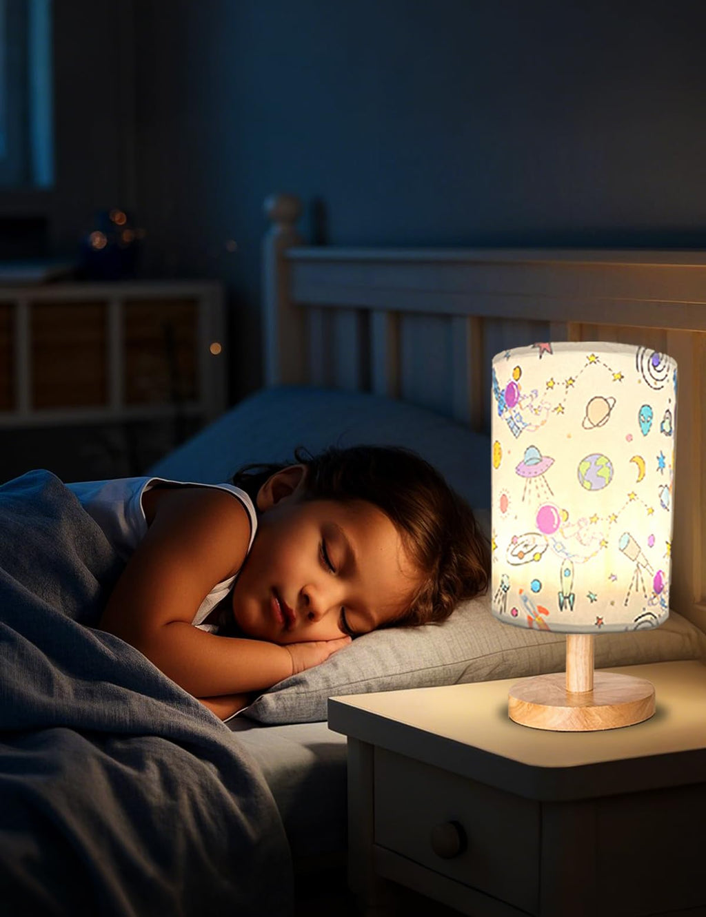 Astronaut Kids Table Lamp, Astronauts Room Decor for Boys,3 Level Dimmable Wood Nightstand Desk Base Flaxen Fabric Shade for Bedroom Living Room,Astronauts Gifts for Boys (cosmonaut)