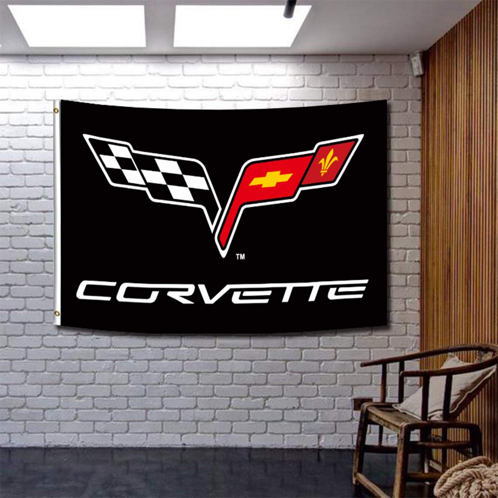ENMOON Flag For Corvette Racing Chevy (3x5ft, Vivid Color, 150D Poly) HD Printing Two Brass Grommets for Garage