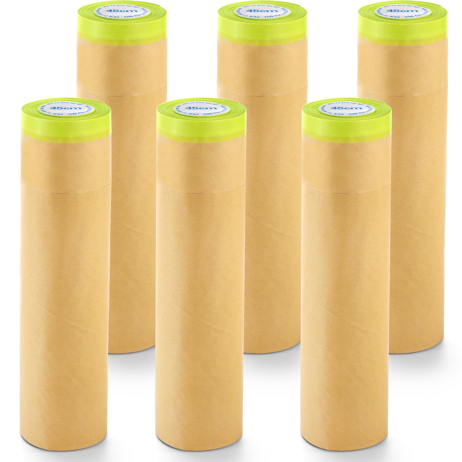 Jucoan 6 Rolls Pre-Taped Masking Paper for Painting, 18 Inch x 30 Ft Tape and Drape Painter Paper for Painting Auto Cars, Wall Frame Covering, Floor Protection