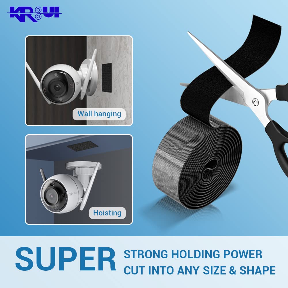 KRUI 26 Feet x 1 Inch Hook and Loop Tape Roll, Heavy Duty Industrial Fastener, Hook and Loop Strips with Adhesive, Sticky Back Fastener for Indoor Outdoor Use