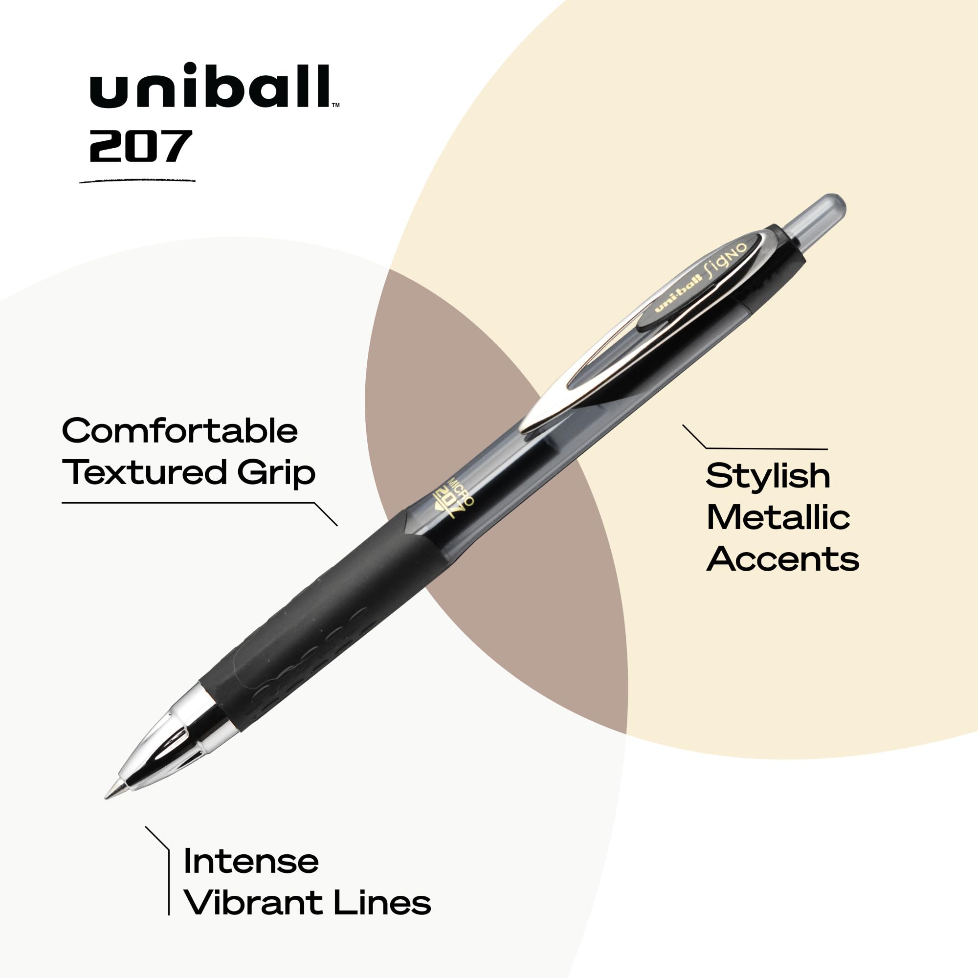 uni-ball 207 Rollerball Gel, Gel Retractable Roller Ball Pen Micro-0.5mm, 12 Pack, Black Ink (1937936)