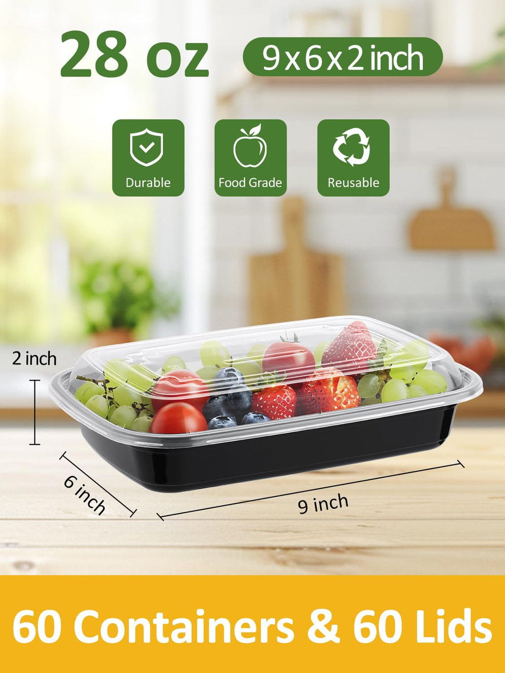 NEEBAKE 60 Sets 28oz Meal Prep Container - Reusable Plastic Food Storage Containers with Lids, Fits Microwave, Freezer and Dishwasher Safe