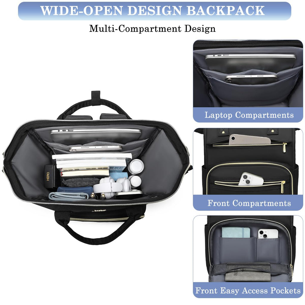 Women Laptop Backpack Work Bag - Fits 15.6 inch with Laptop Compartment Waterproof Professional Fashion Travel Purse for College Nurse Business Computer Backpack Black