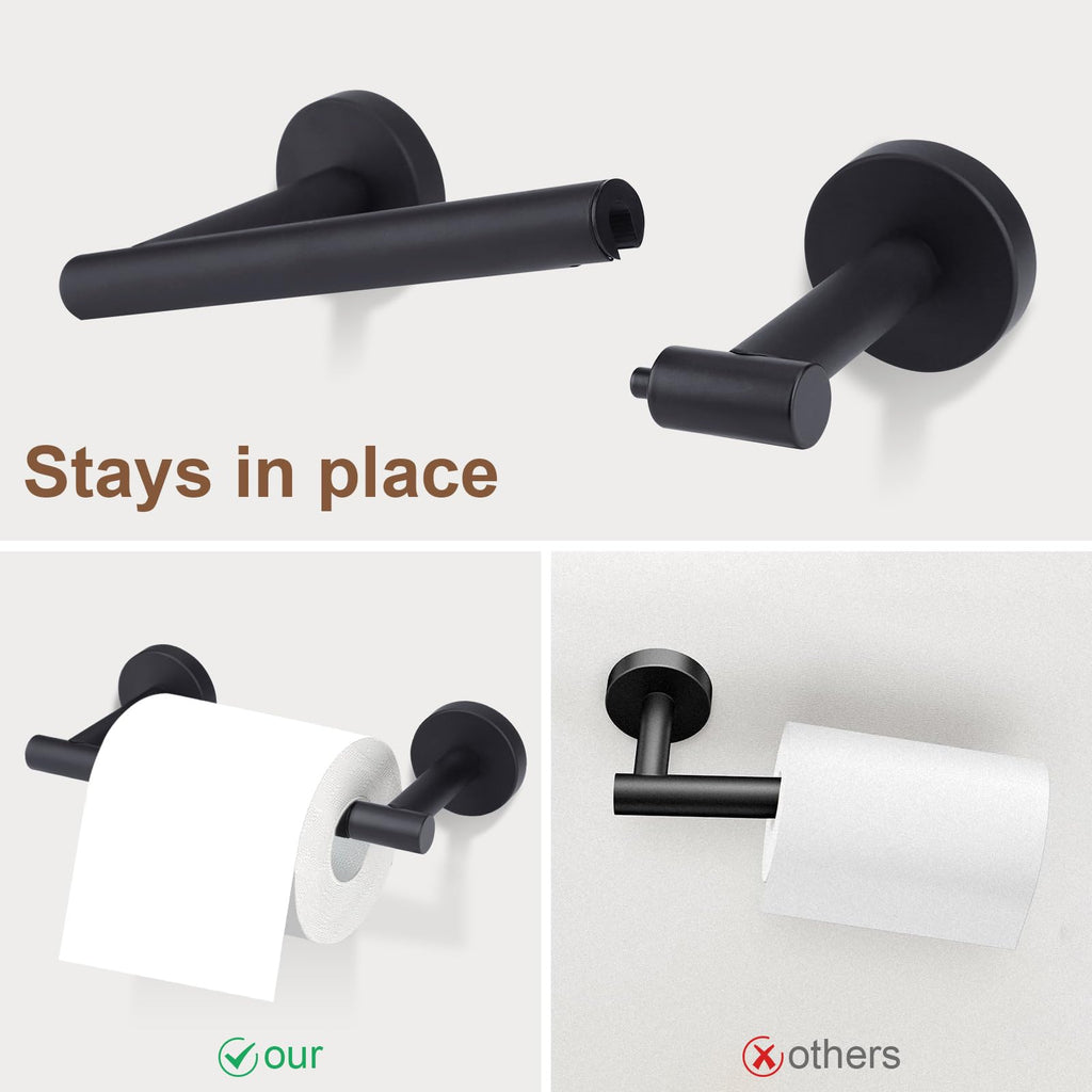 Ntipox Matte Black Double Post Pivoting Toilet Paper Holder Set, Stainless Steel Towel Ring,Toilet Paper Roll Holder,Bathroom Hardware Accessories Set Black