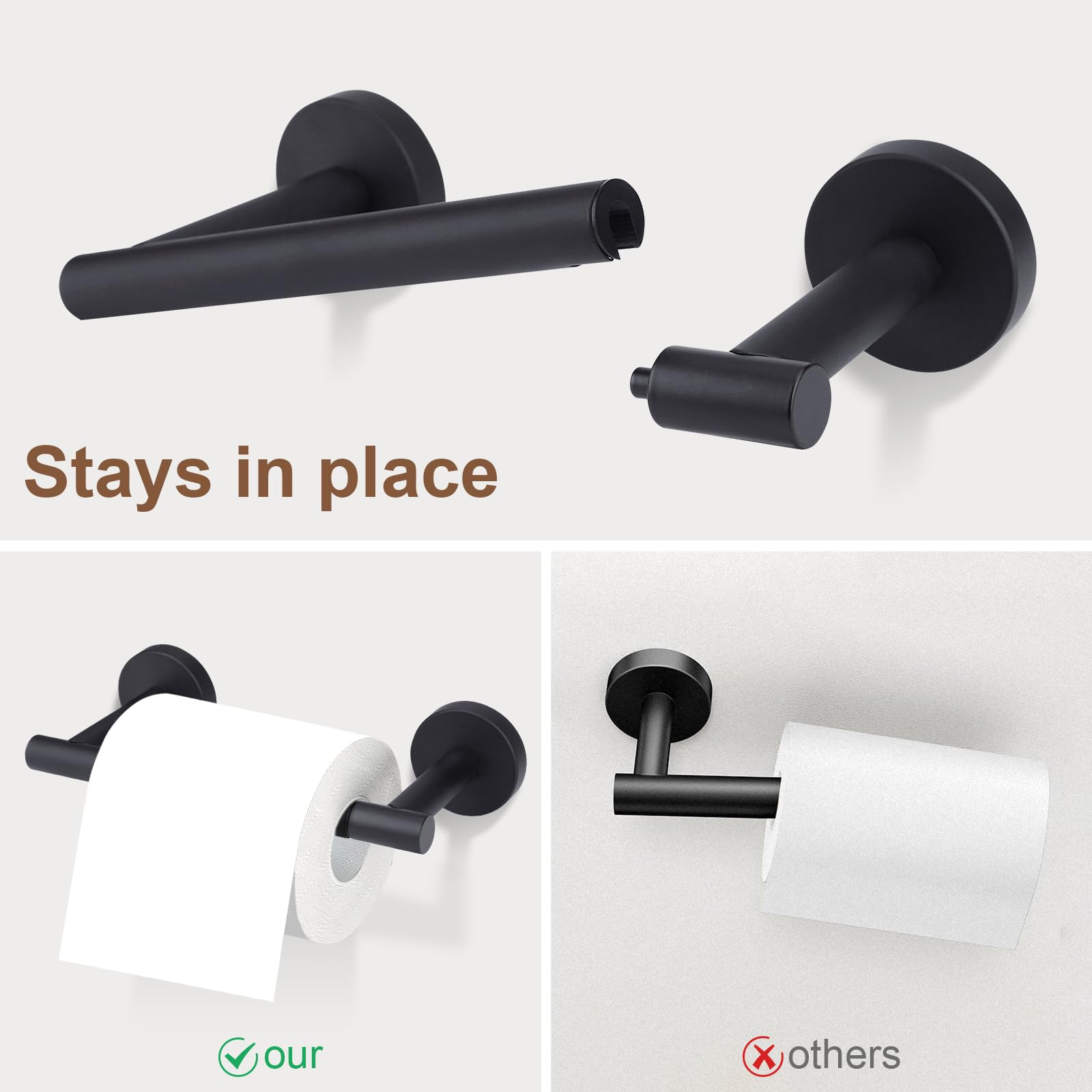 Ntipox Matte Black Double Post Pivoting Toilet Paper Holder Set, Stainless Steel Towel Ring,Toilet Paper Roll Holder,Bathroom Hardware Accessories Set Black