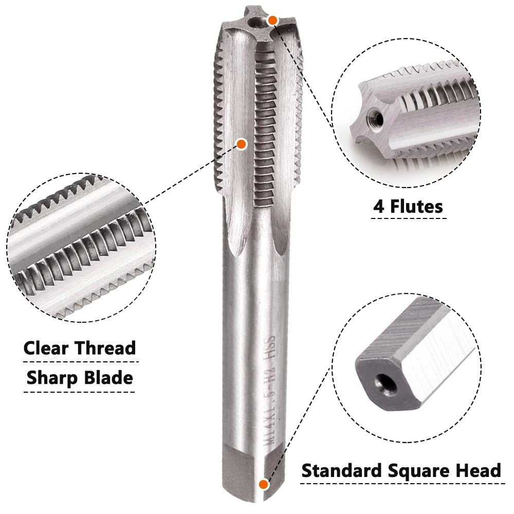 Saipor M14 X 1.5 Metric Tap and Die Set M14 X 1.5mm HSS Straight Fluted Machine Thread Right Hand Screw Tap and Round Threading Die