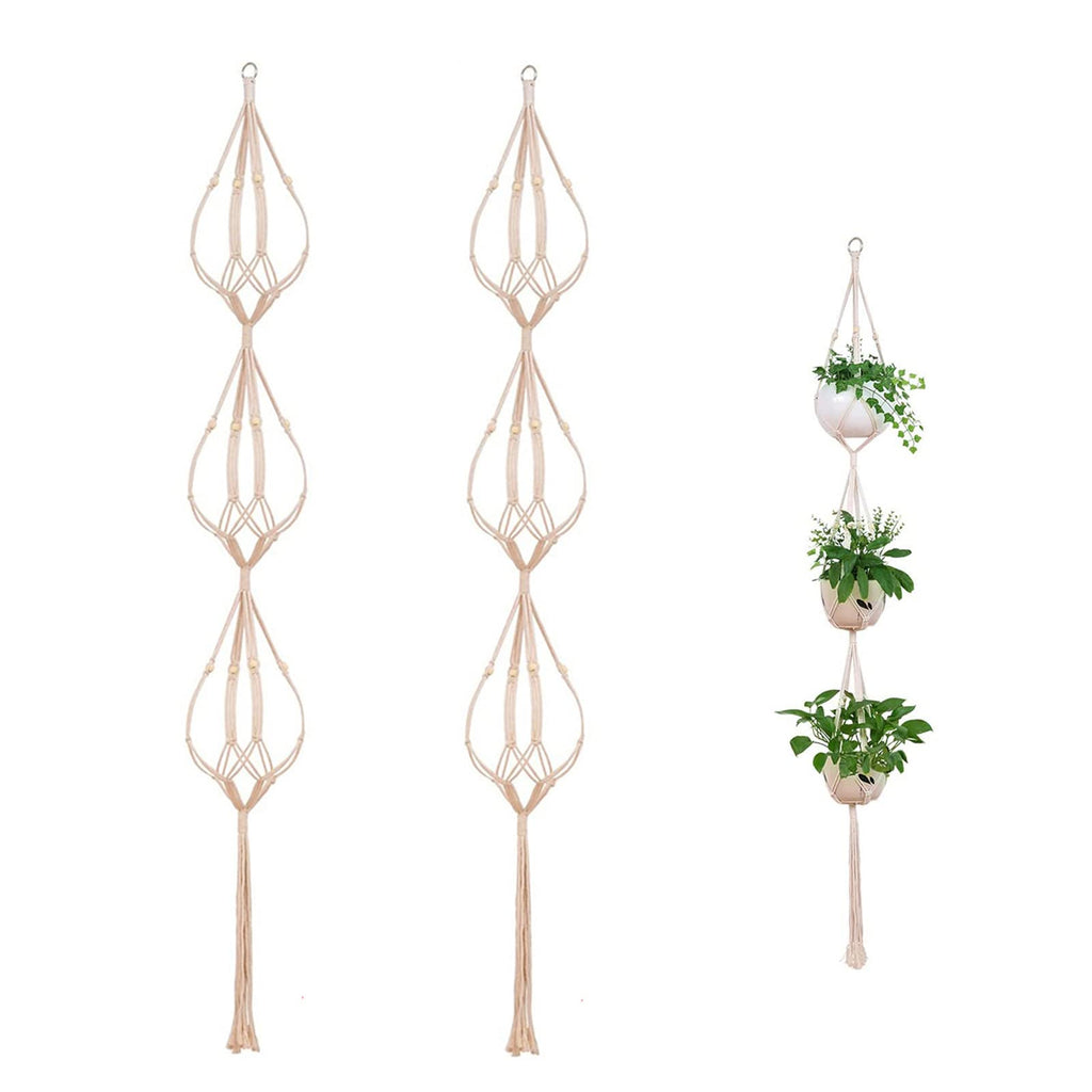ELANE 2PCS 3-Tier 70" Macrame Plant Hangers Basket Plant Hanger Indoor Outdoor Hanging Plant Holder for Stand Flower Pots Decorations