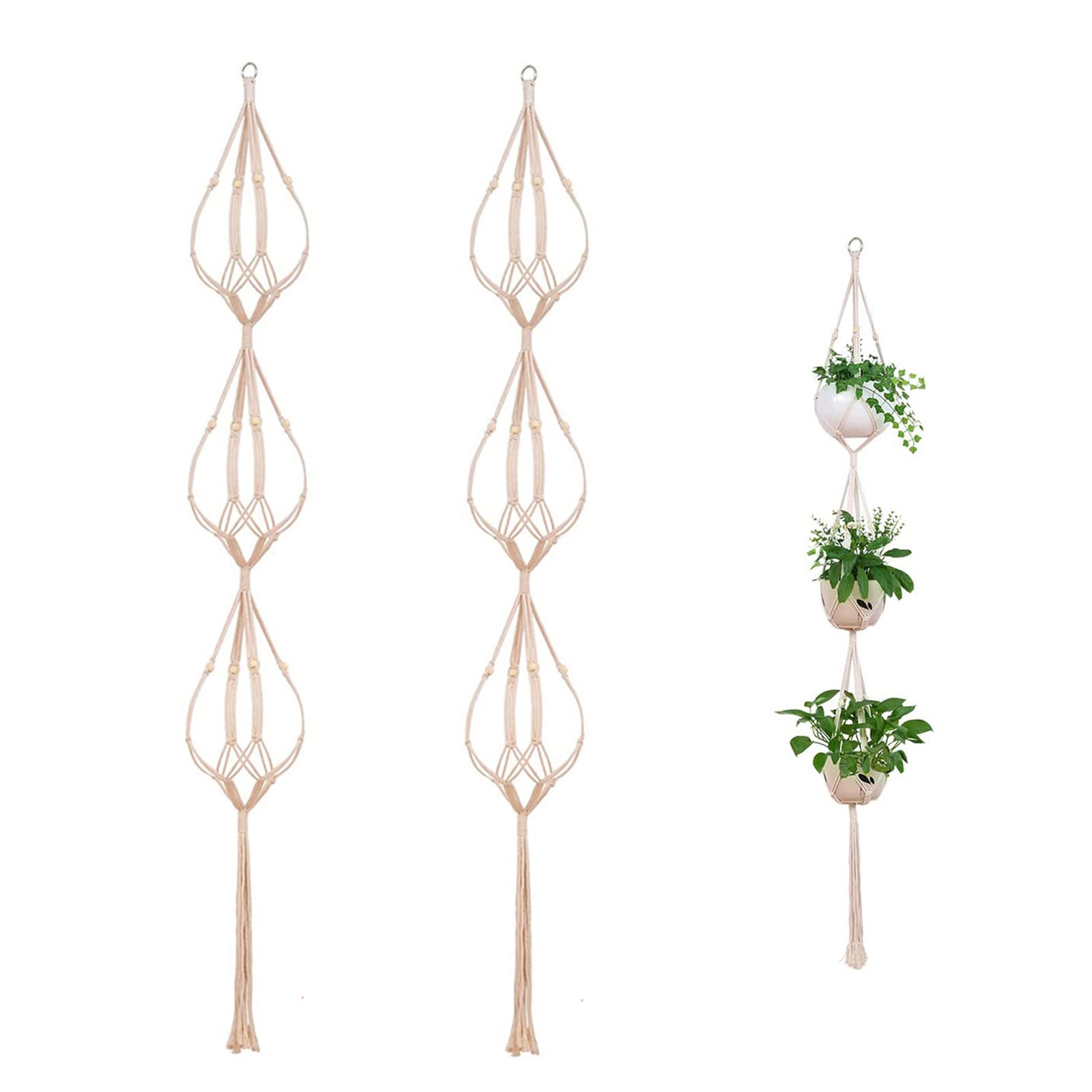 ELANE 2PCS 3-Tier 70" Macrame Plant Hangers Basket Plant Hanger Indoor Outdoor Hanging Plant Holder for Stand Flower Pots Decorations