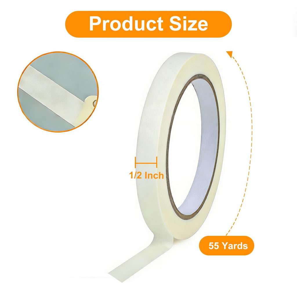 HEYSTYLE Masking Tape 1/2 Inch x 55 Yards (12.5mm x 50m) - 12 Rolls, No Residue Beige White Painters Tape, Craft Tape, Strong Adhesive Decorative Tape for Painting, DIY, Arts, Crafts, Labeling