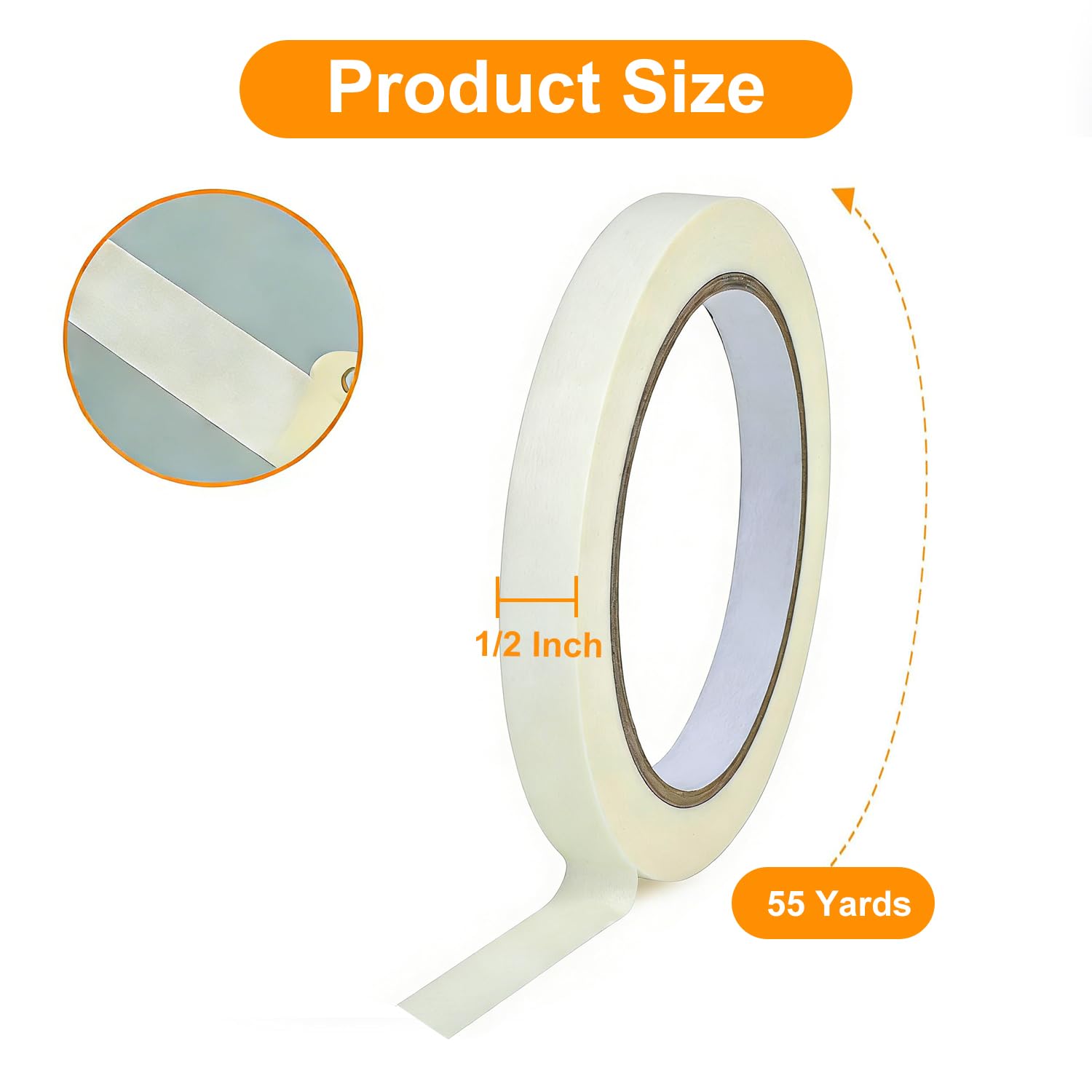 HEYSTYLE Masking Tape 1/2 Inch x 55 Yards (12.5mm x 50m) - 12 Rolls, No Residue Beige White Painters Tape, Craft Tape, Strong Adhesive Decorative Tape for Painting, DIY, Arts, Crafts, Labeling