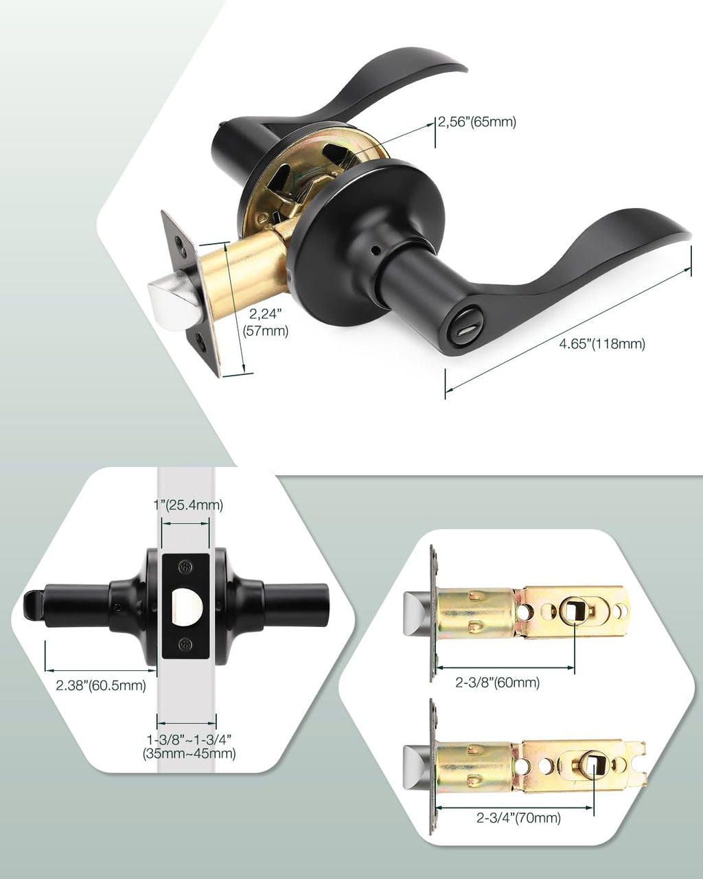 GOBEKOR 1 Pack Interior Privacy Door Handle with Lock Matte Black Door Lever for Bathroom and Bedroom Wave Style Door Handle Indoor Matte Black Reversible Keyless Turn Lock