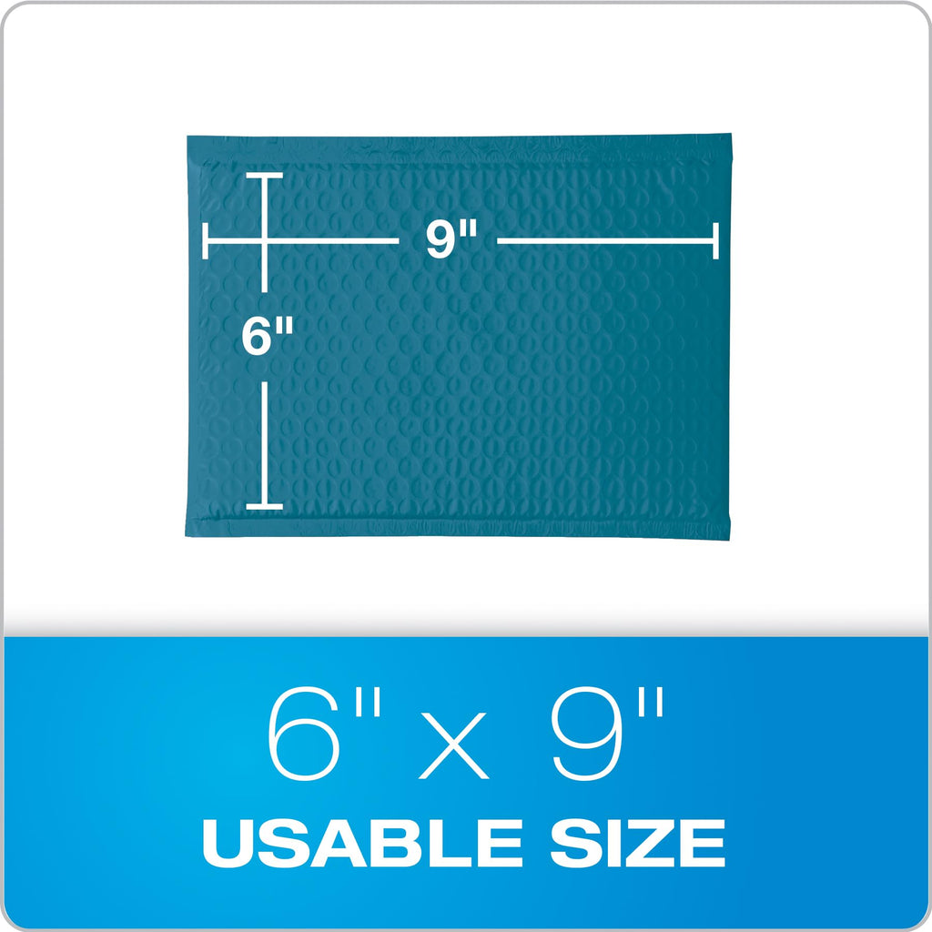 Quality Park Bubble Mailers, 6 x 9 Shipping Envelopes, Water Resistant Blue Poly Padded Envelopes, Redi-Strip Peel Off Closure, 50 Per Box (QUA85862)