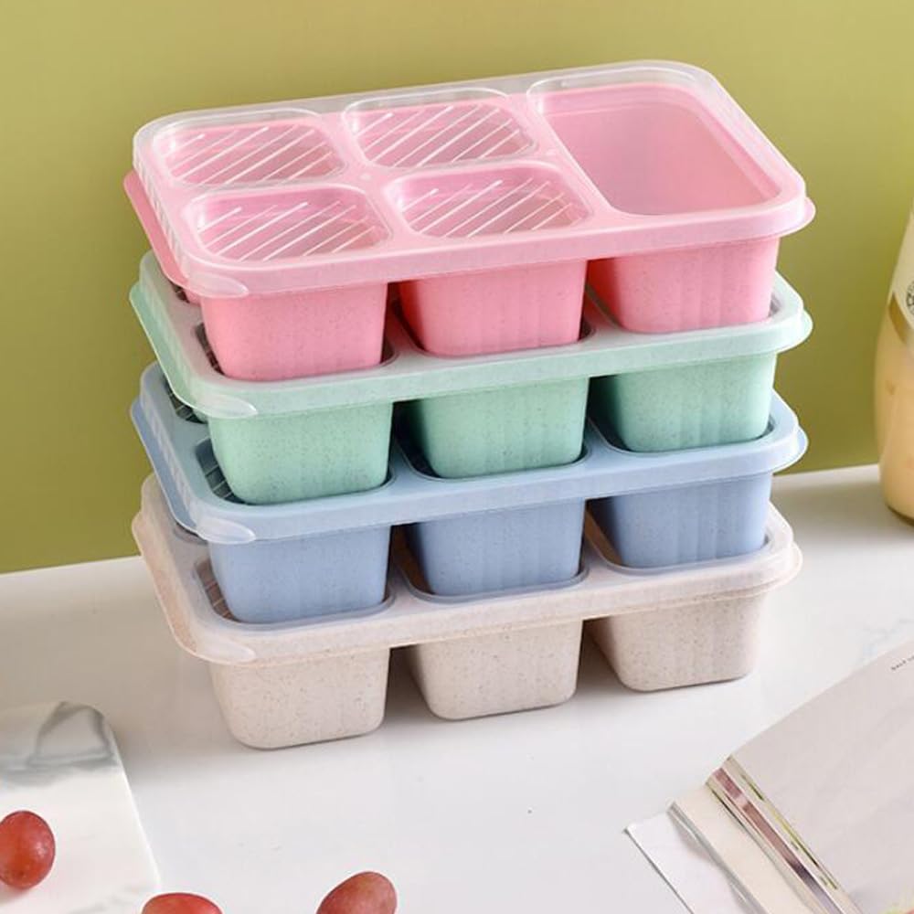 4 Pack Reusable Bento Box Meal Prep Container with Lids 10 forks Lunch Box for Kids Toddler Adults Suitable School Company and Travel