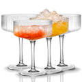 Qipecedm 4 Pcs Ribbed Coupe Glasses, 10 oz Vintage Cocktail Glassware Set, Unique Martini Glass, Classic Bar Drinking Glasses Perfect for Wine, Champagne & Gift
