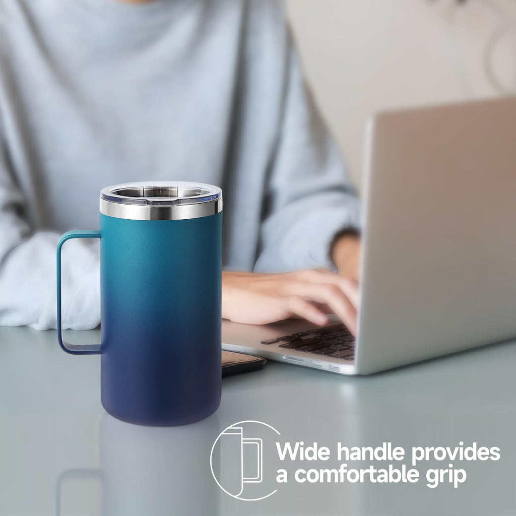 Volhoply 24 oz Insulated Coffee Mug with Lid and Straw, Stainless Steel Travel Mugs with Handle, Double Wall Vacuum Coffee Tumbler for Hot and Cold Drinks (Mixed,2 Pack)
