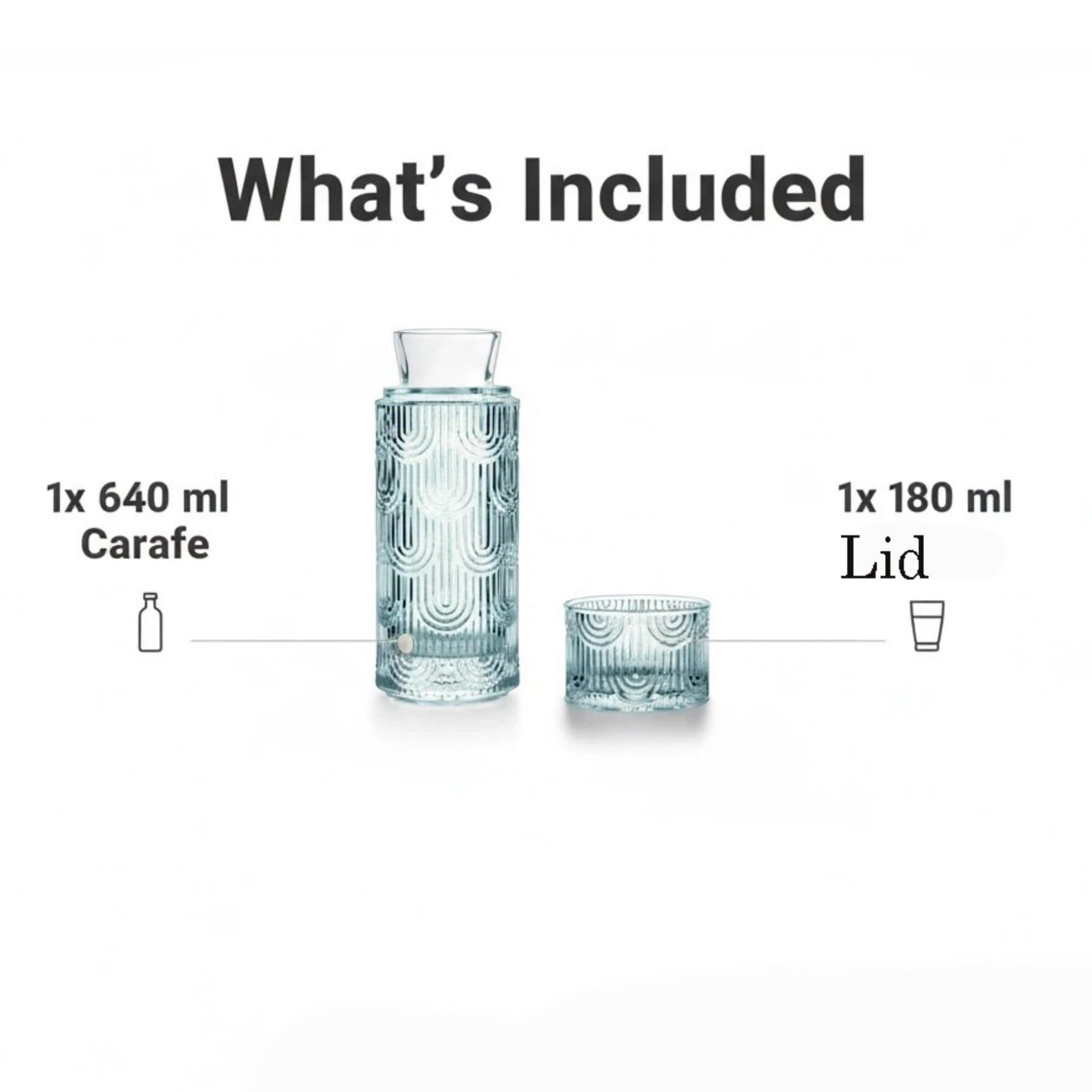 Bedside Water Carafe and Glass Set, Mouthwash Water Dispenser for Bathroom, 21.6 OZ Glass Pitcher Bottles with 6 OZ Lid for Bedroom and Dining (Light Blue)