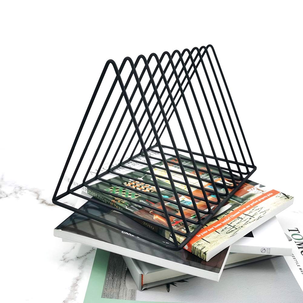 EASEPRES 9 Slot Mesh Magazine Rack Book Record Holder, Desktop Iron Storage Rack Bookshelf Multifunction Triangle Wire File Organizer Sorter for Decor Home Office, Black Pack of 2