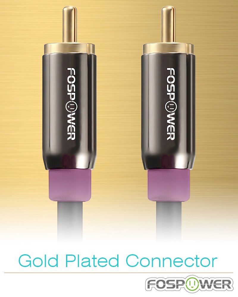 FosPower Subwoofer Cable (15 FT / 4.7 M) RCA to RCA Audio Stereo Cable, Male to Male - Dual Shielded Cord | 24K Gold Plated Connector | Corrosion Resistant | Clean Sounding Signal