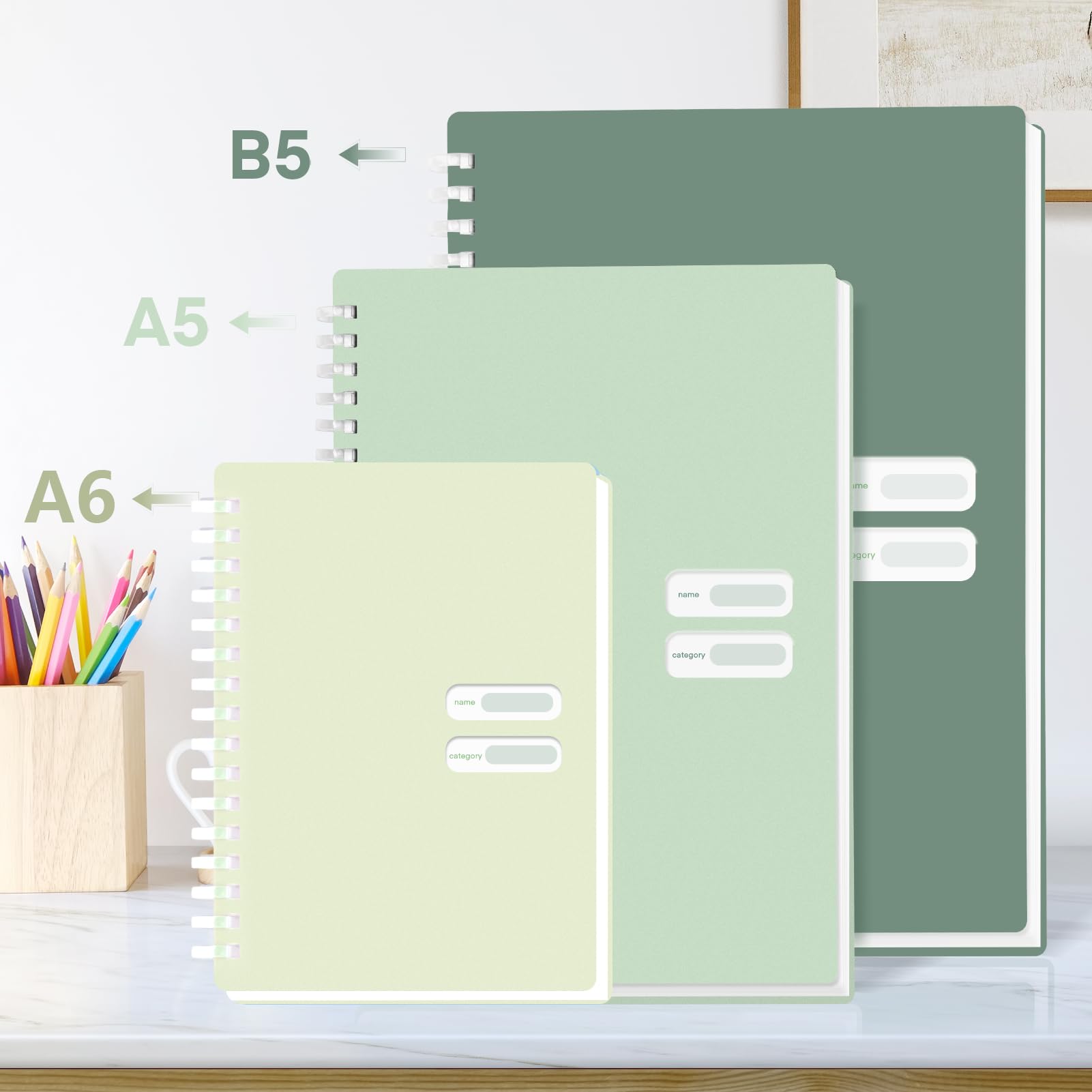 Colacoo 4 Pack B5 Spiral Notebook - PP Hardcover Spiral Bound Notebook with Soft Coil, 7 x 10" Coil Notebook College Ruled Lined Journal Notebook, 70 Sheets/140 Lined Pages, Assorted Green