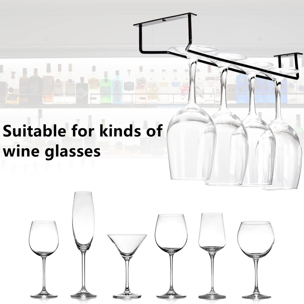 Dicunoy 6 Pack Wine Glass Rack, 14 Inch Black Under Cabinet Wine Glass Holder, Stemware Rack Holder, Iron Glasses Under Shelf Storage Hanger, Glasses Hanging Rack, Stemware Holder for Shelf, Bar