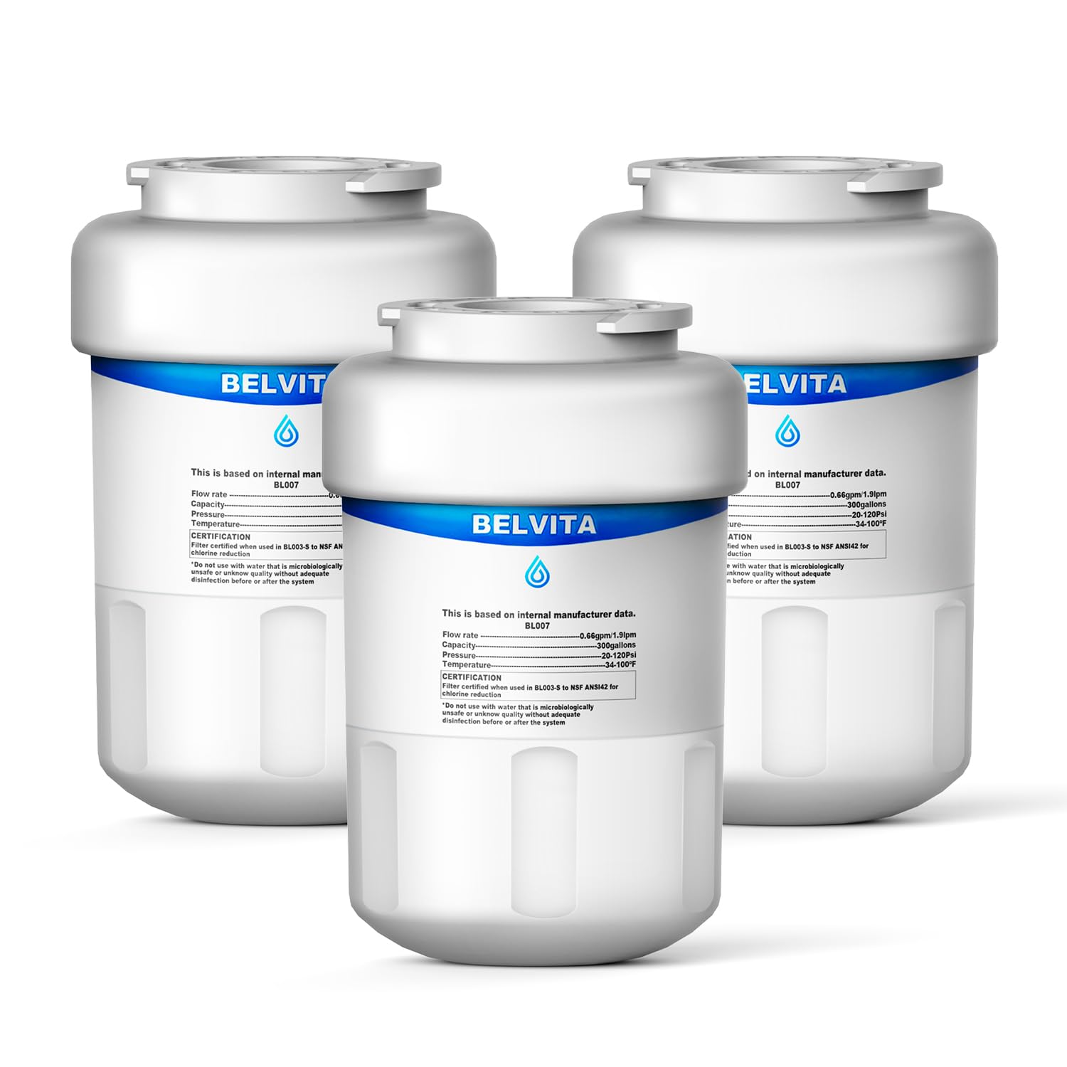 BELVITA Refrigerator Water Filter Replacement for GE MWF, MWFINT, SmartWater, MWFP, MWFA, GWF, GWF01,GWF06,GWFA,HWFA,HDX FMG-1,WFC1201,PC75009,RWF1060,197D6321P006, Kenmore 46-9991,GSE25GSHECSS, 3PACK
