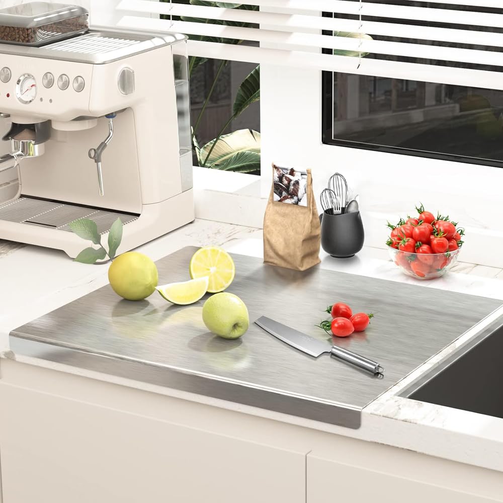 Stainless Steel Cutting Board for Kitchen Counter 304 Stainless Steel Cutting Plate 15.8 X 13.8 Inch Lipped Stainless Steel Cutting Board for Cutting Vegetables, Fruits, Meat,Bread