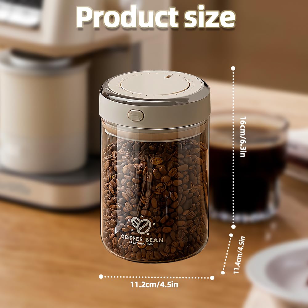Aerbee Coffee Storage Canister (1.1L) - Coffee Containers with Date Tracker, CO2 Valve Filters, 37 OZ Airtight Coffee Jar, Coffee Storage for Beans, Grounds, Tea, Sugar, Cereal (Beige)