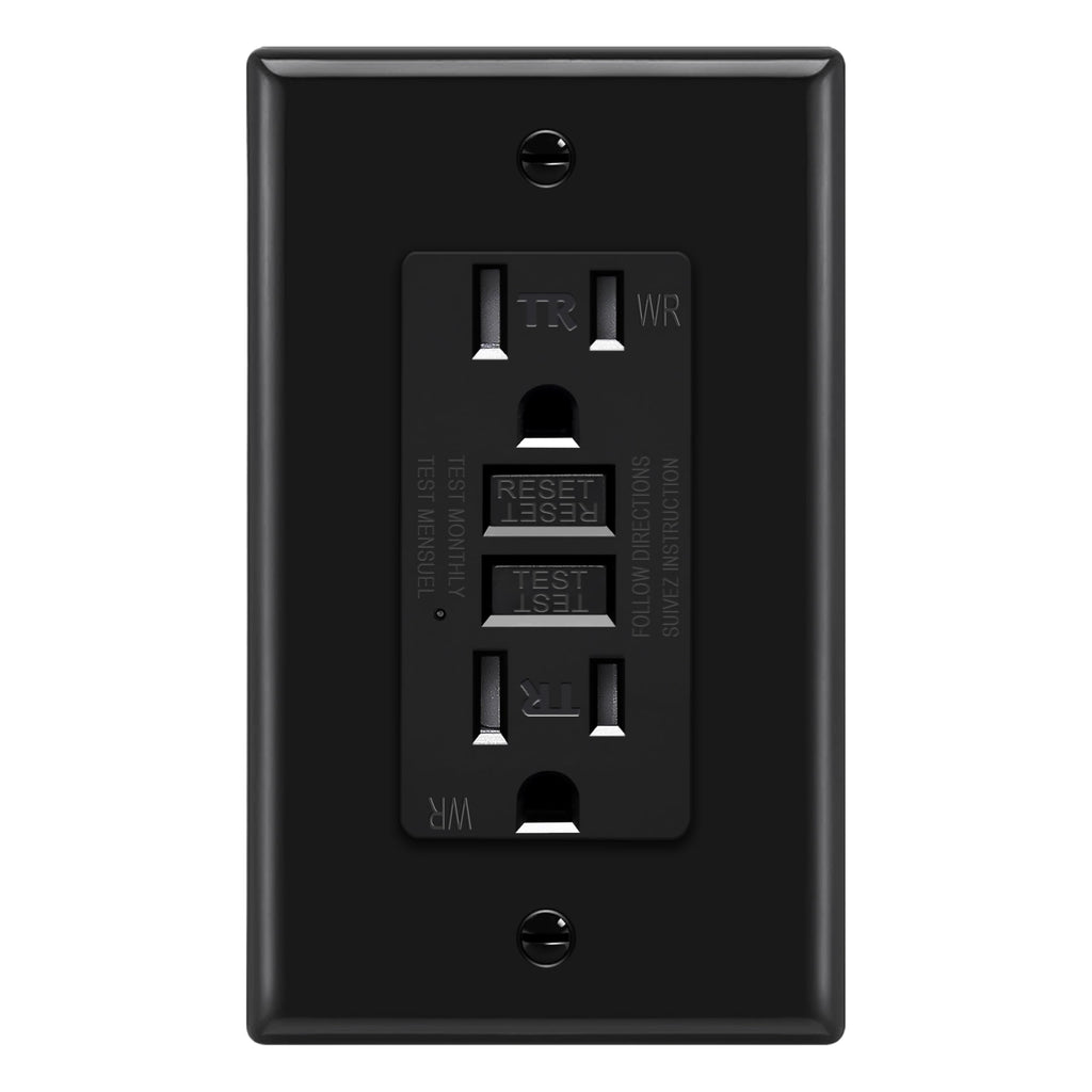 ELECTECK GFCI Outlets 15 Amp, Outdoor Weather Resistant (WR), Decor GFI Receptacles with LED Indicator, Ground Fault Circuit Interrupter, Wallplate Included, ETL Certified, Black