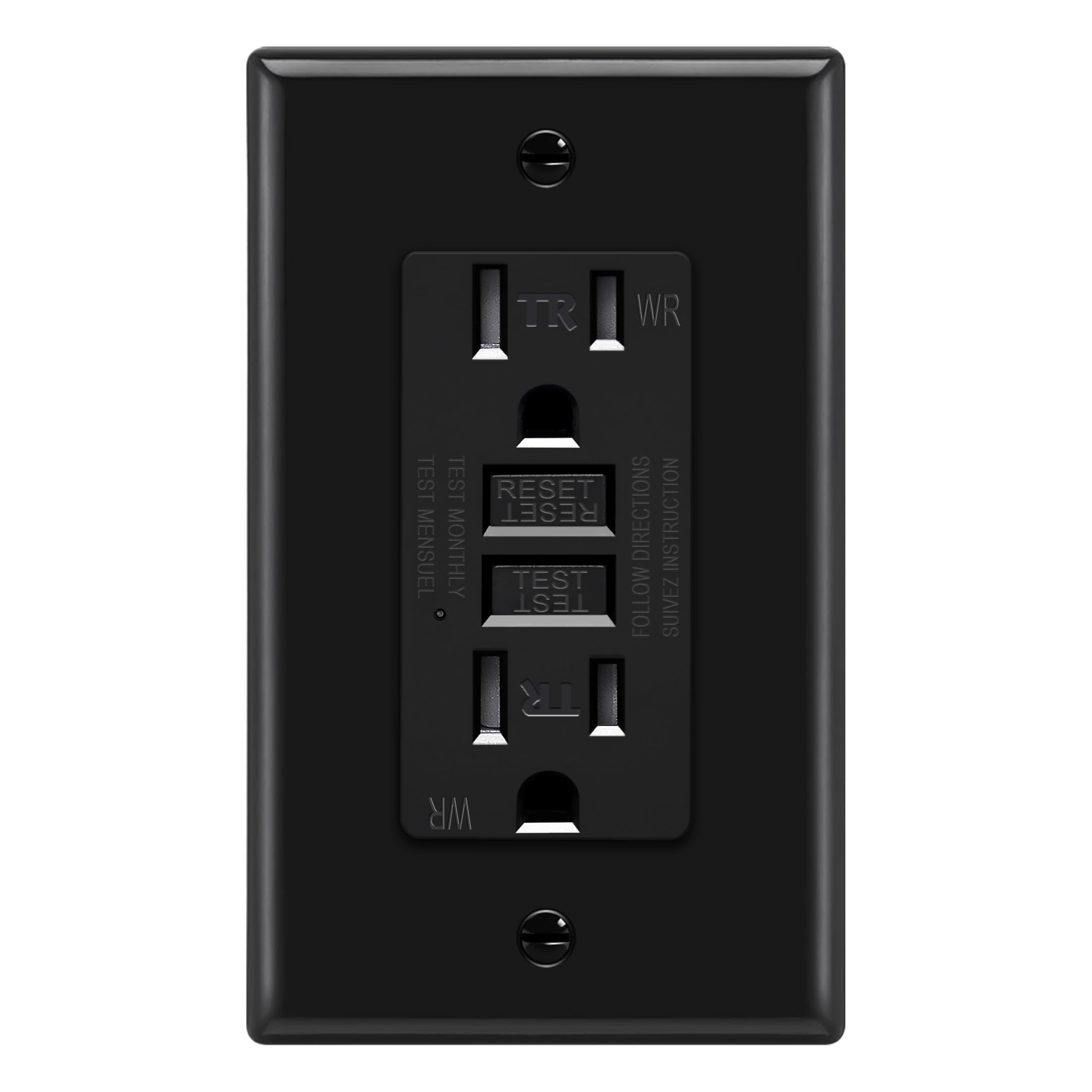 ELECTECK GFCI Outlets 15 Amp, Outdoor Weather Resistant (WR), Decor GFI Receptacles with LED Indicator, Ground Fault Circuit Interrupter, Wallplate Included, ETL Certified, Black
