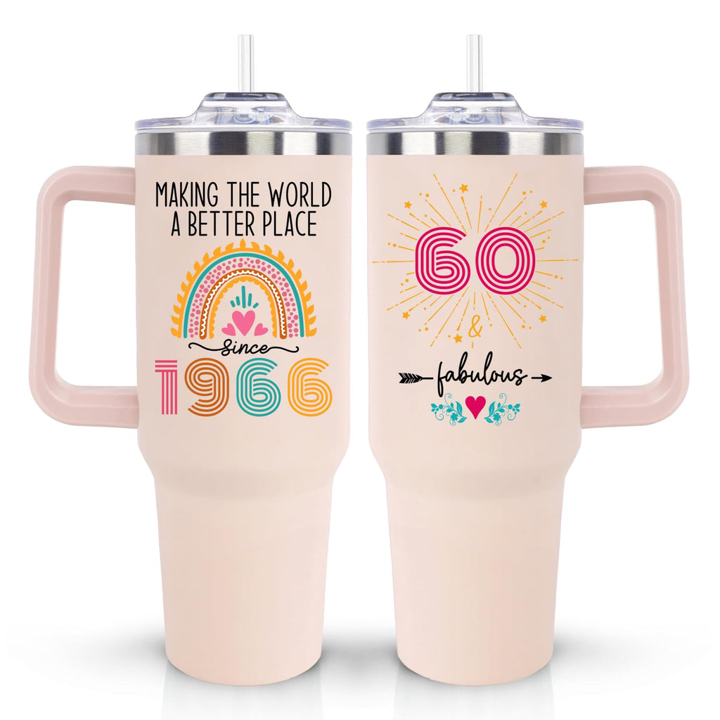 60th Birthday Gifts for Women Unique Fun Funny Cute 1966 60 th Birthday Gift for Woman Turning 60 Year Old Mom Mother Wife Aunt Auntie Sisters Teacher Friend and Fabulous Coffee Mug 40oz Tumbler