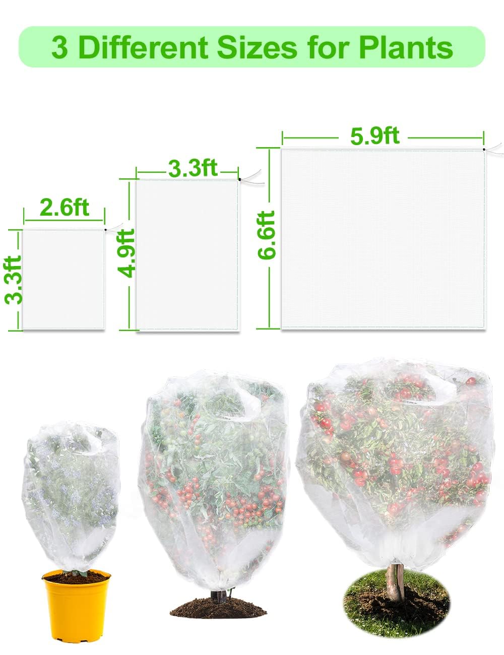 wohohoho 5 Packs Blueberry Bushes Netting Cover with Drawstring, 4.9Ft x 3.3Ft Garden Tree Netting Pest Barrier Tomato Protective Covers Prevent Fruits Plants from Squirrel Bird Insect Deer Animals