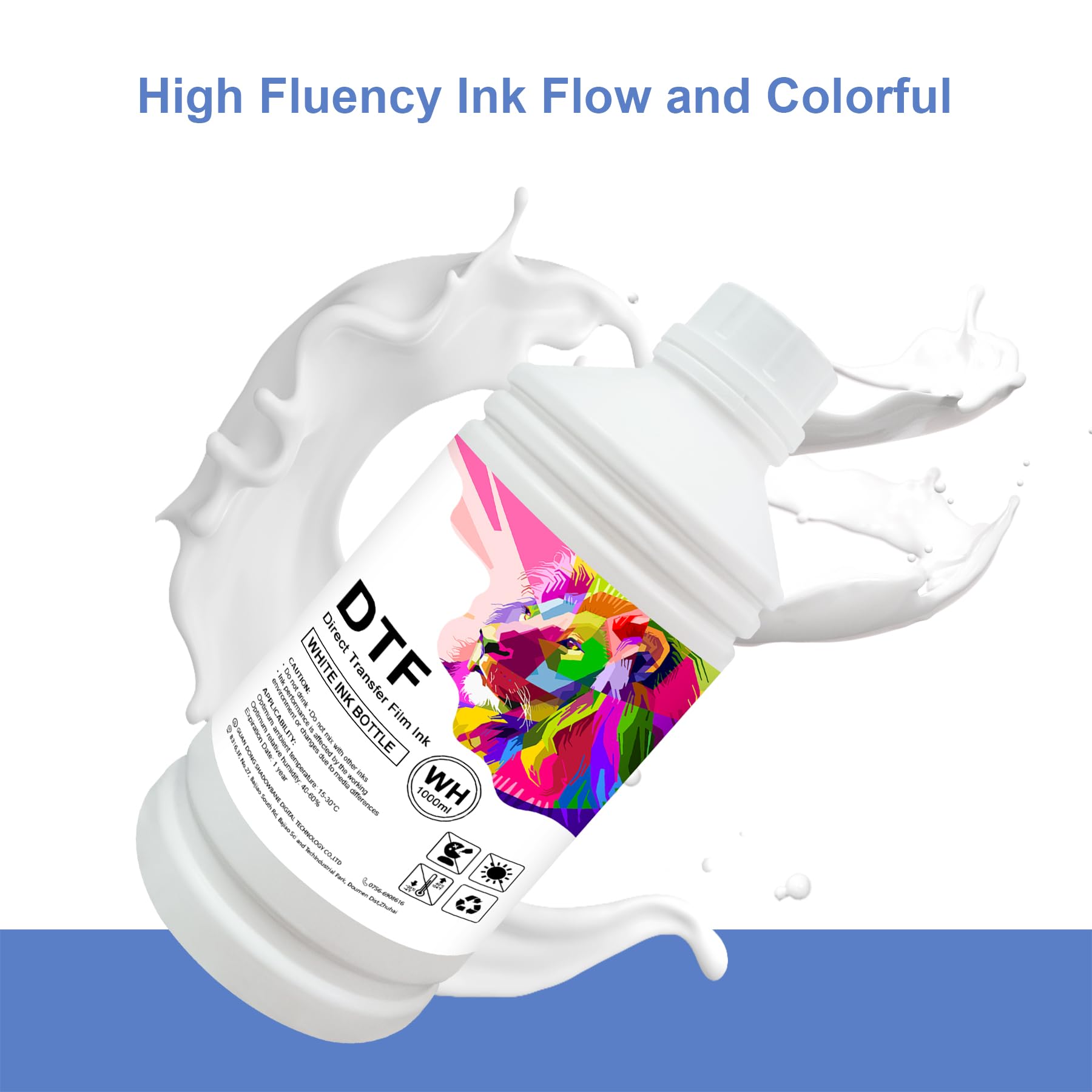 Premium DTF Ink White 1000ML DTF Transfer-Ink Refill for PET Film, Replacement Compatible for Printer ET-8550 15000 L1800 L805 R1390 R2400, Heat Transfer Printing Direct to Film-White Ink DTF 1000ML