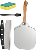 Professional Aluminum Pizza Peel, 30.5 x 35.5 cm Metal Paddle with Foldable Wood Handle and Rocker Cutter for Baking Homemade Pizza and Bread