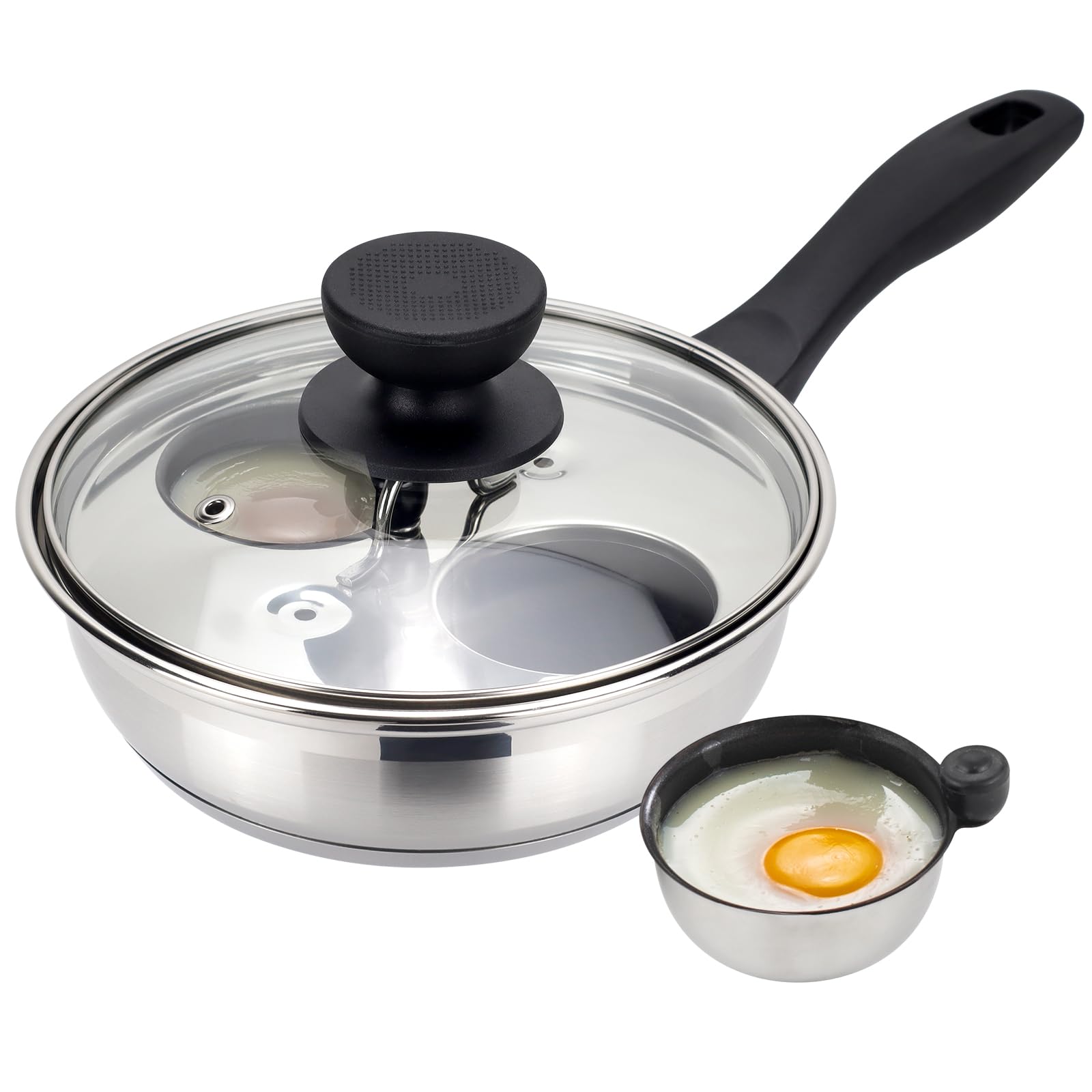 MARSKITOP Egg Poacher, Nonstick Poached Eggs Cooker, Stainless Steel Egg Poaching Pan Food Grade Safe PFOA Free