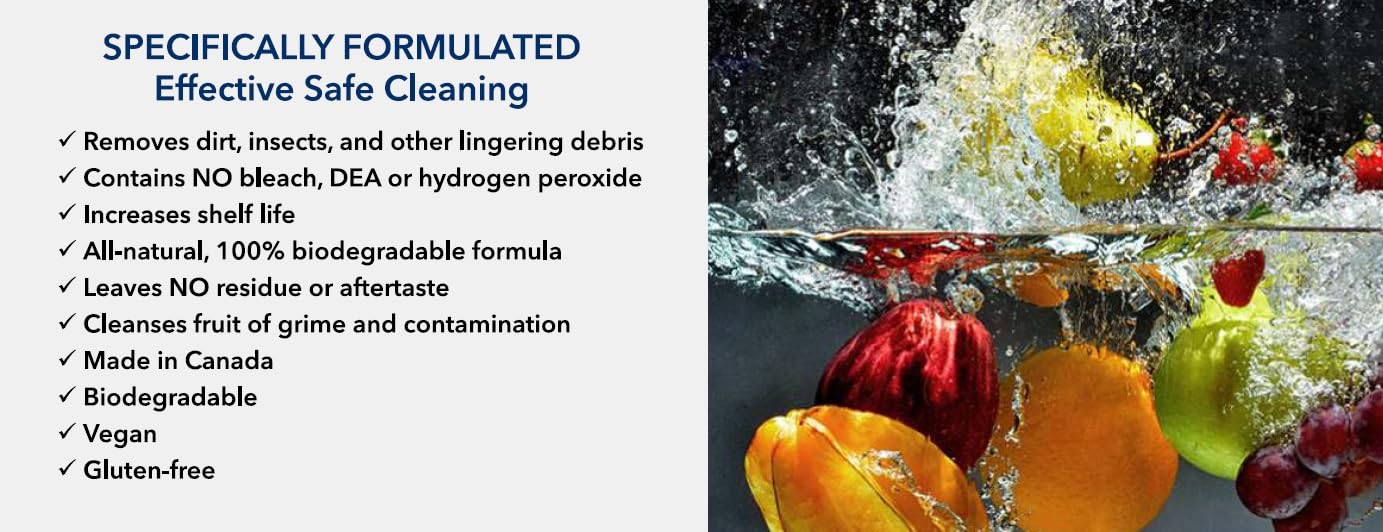 Fruit + Veggie Wash - Produce Wash & Cleaner - Fruits & Vegetable Cleaner Spray - Tasteless, Odorless & No Aftertaste - Removes Dirt and Impurities - Easy to Use Spray Bottle