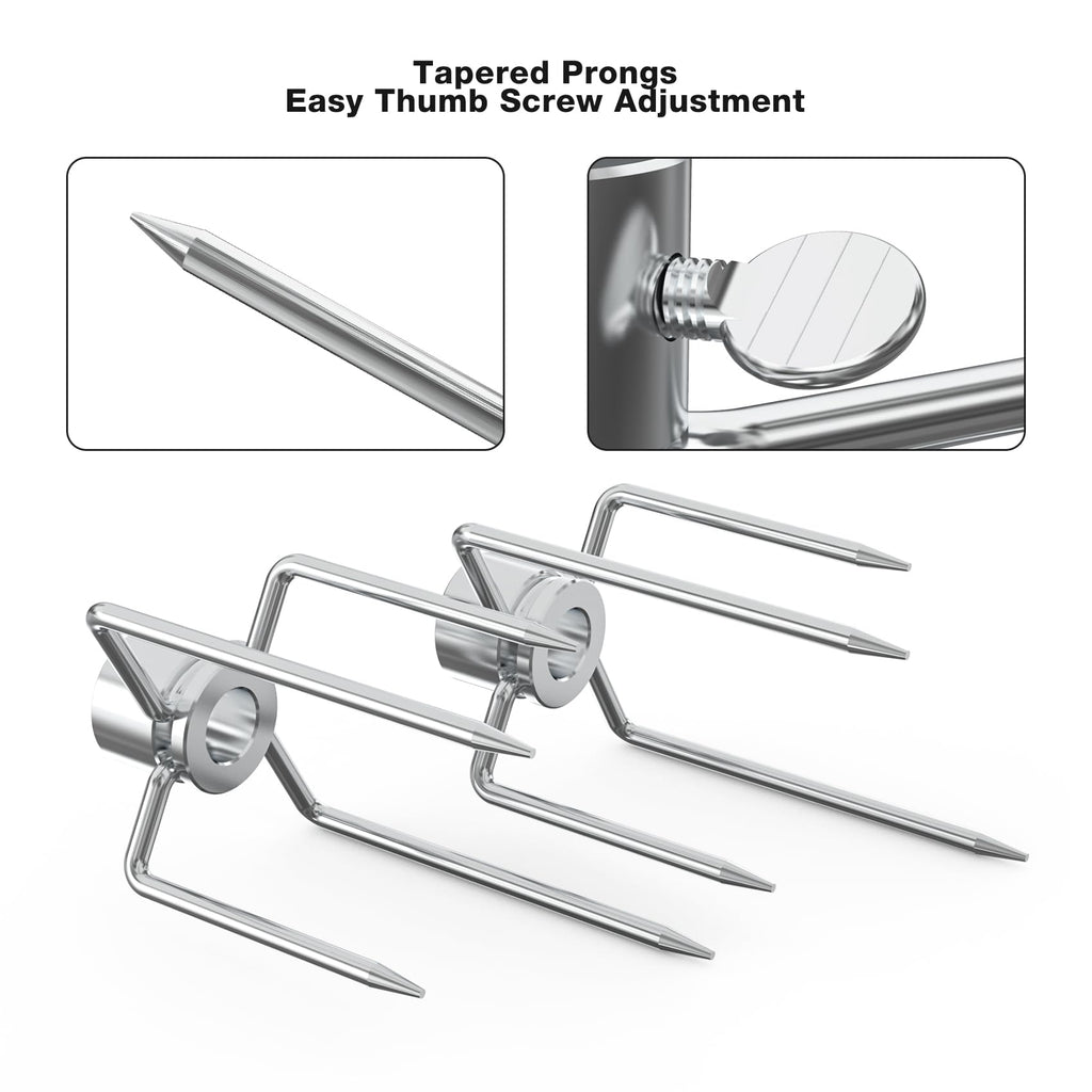 only fire Rotisserie Meat Forks for Most Grills - Include 2pcs 4 Pronged Rotisserie Forks and 1pc Double Sided 4 Pronged Rotisserie Fork